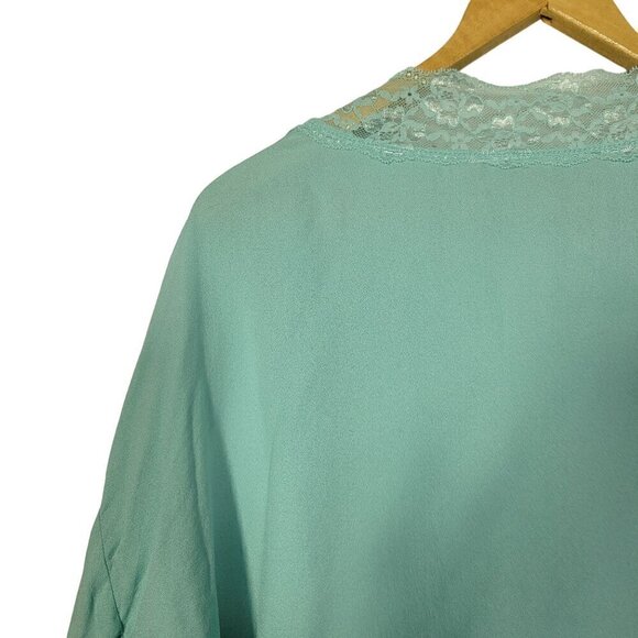 Soft Surroundings Women's Claudia Teal Dust Lace Pebbled Crepe Blouse Size L - Picture 11 of 14